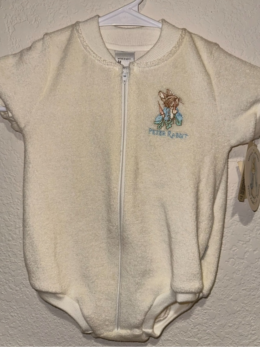 NWT Vintage Peter Rabbit Cream Terry-Knit Baby One-Piece with Zip 9 Months